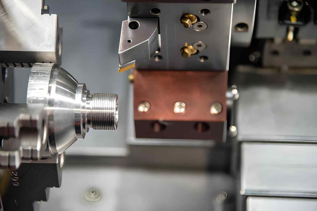 Turning machine cutting the thread at cone shape part