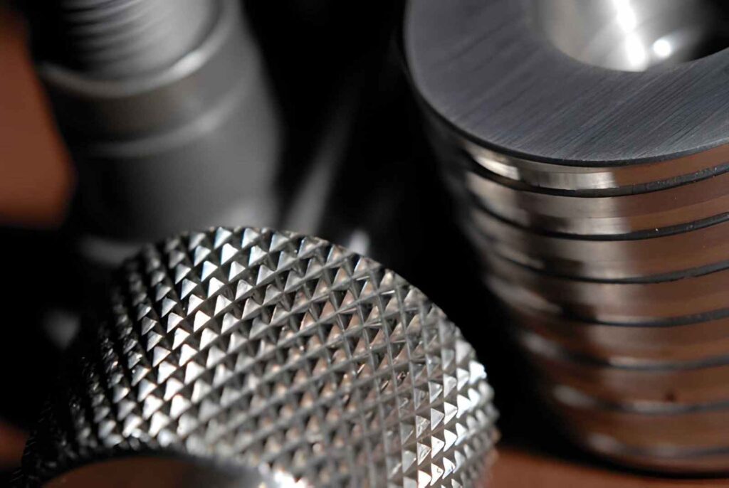 Part close-up with diamond knurl pattern