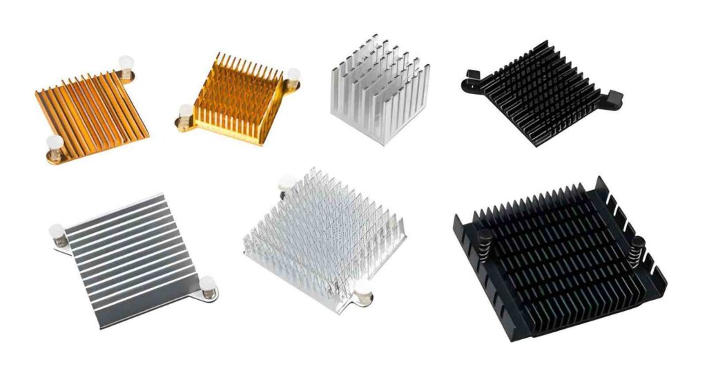 Set of various anodized aluminum heat sinks