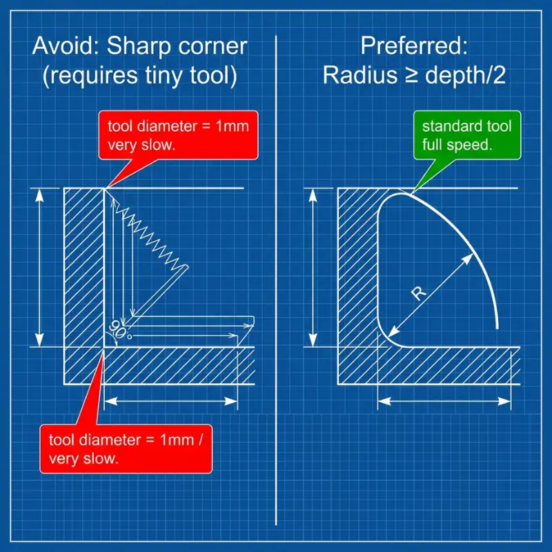 internal corner radius cnc tooling