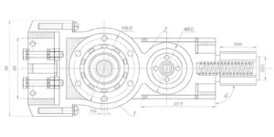 Technical drawing of the rotating mechanism of a round part