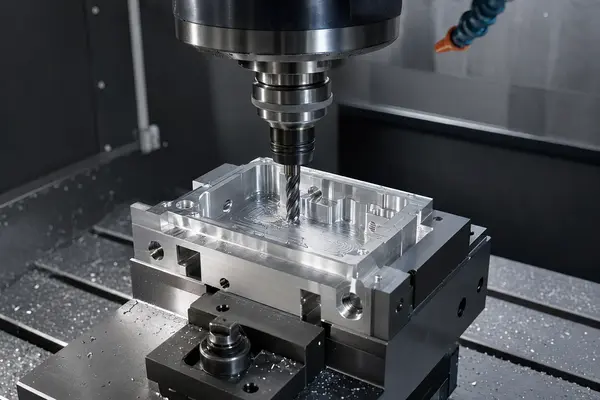 CNC milling a custom aluminum part with precision pockets