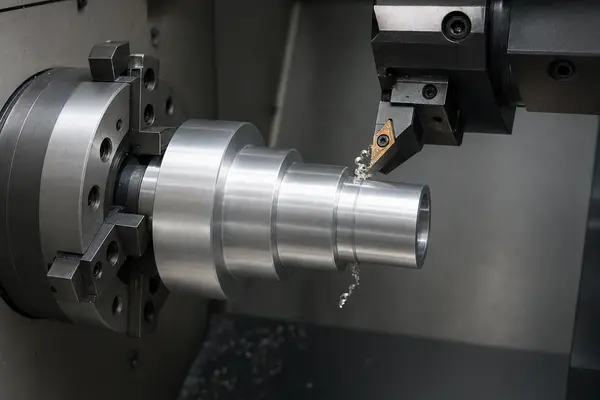 CNC turning a stepped cylindrical aluminum part