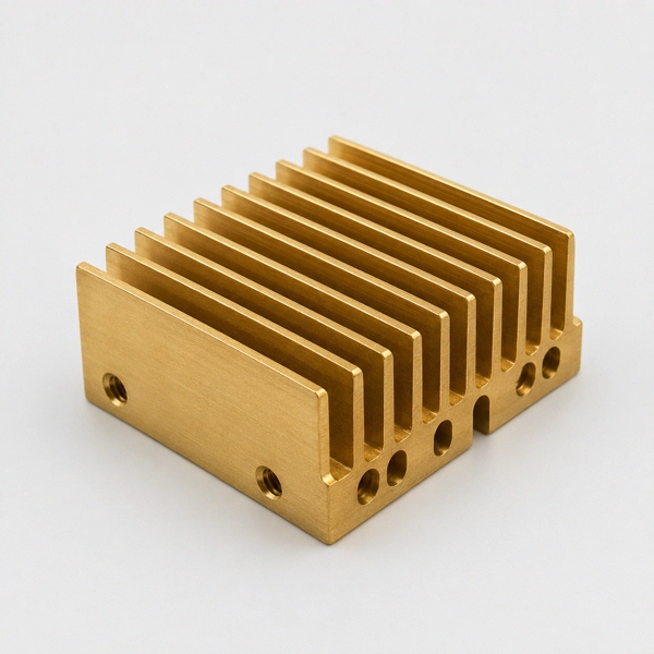 CNC machined brass heat sink with cooling fins
