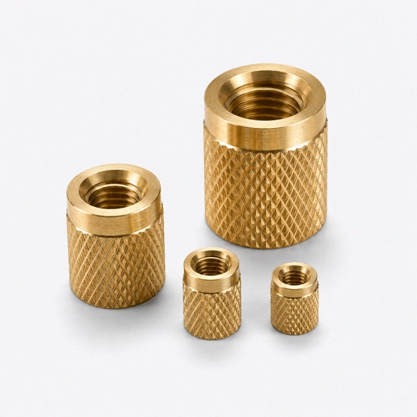 Knurled brass threaded inserts in multiple sizes