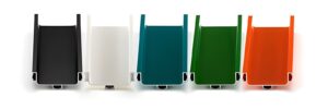Samples of colorful aluminum profiles over white background