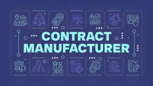 Contract manufacturing dark blue word concept