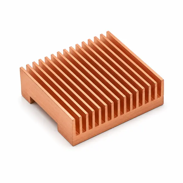 CNC-machined copper heat sink with cooling fins