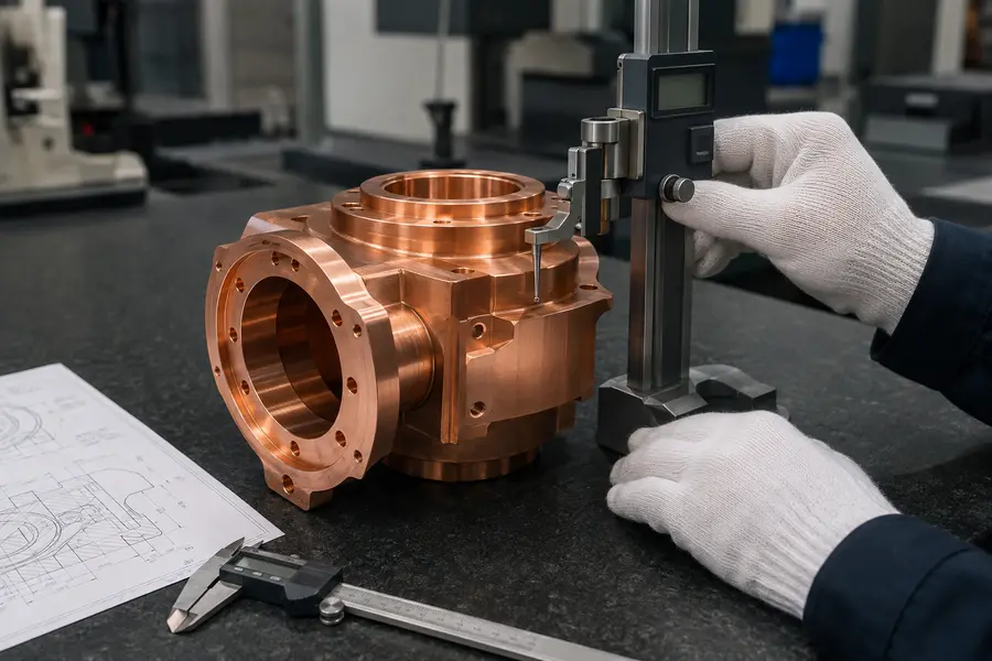 Dimensional inspection of a CNC-machined copper part