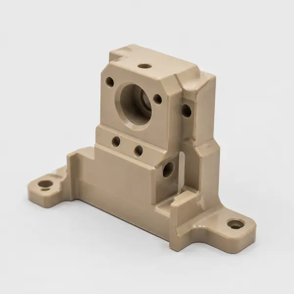 CNC machined PEEK insulator with precision mounting features