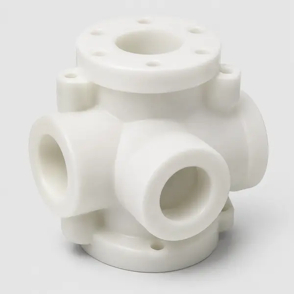 CNC machined POM plastic valve body with multiple ports