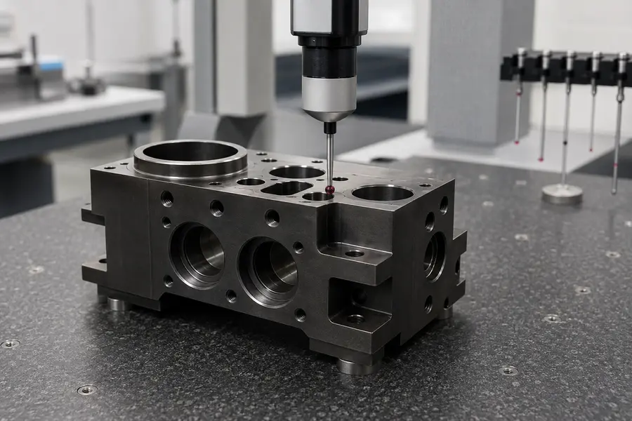 CMM inspection of a precision CNC machined steel component