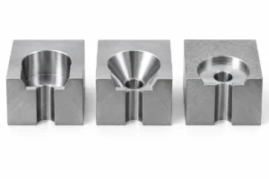 Cutaway illustrations of a counterbore, countersink, and spotface, from left to right