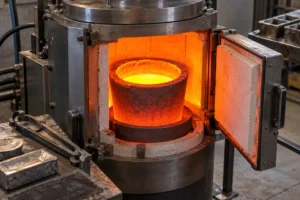 Crucible inside a gold melting furnace