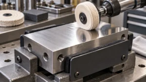 Illustration of a buffing wheel polishing a stainless steel part