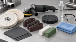 Illustration of abrasives, buffing wheels, and stainless steel polishing tools
