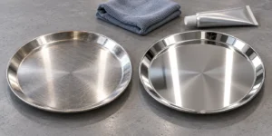 Illustration of scratched and restored polished stainless steel plates