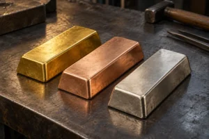 Yellow, rose, and white gold alloy bars